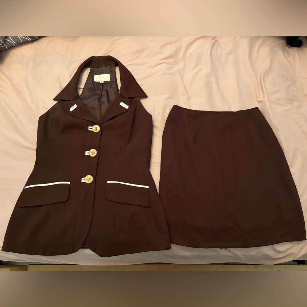 Cache Chocolate Brown Vest and Skirt Set